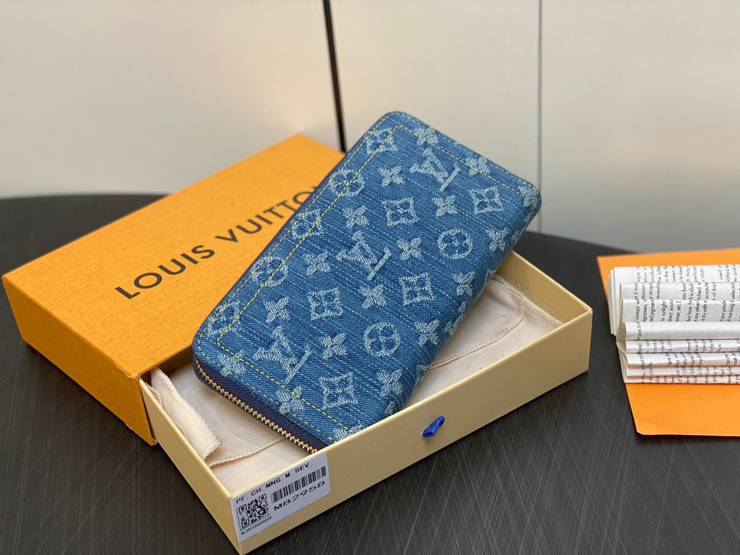 LV Top Original Order ✨ M82958 Blue Denim Cowboy Single Zipper Wallet Series