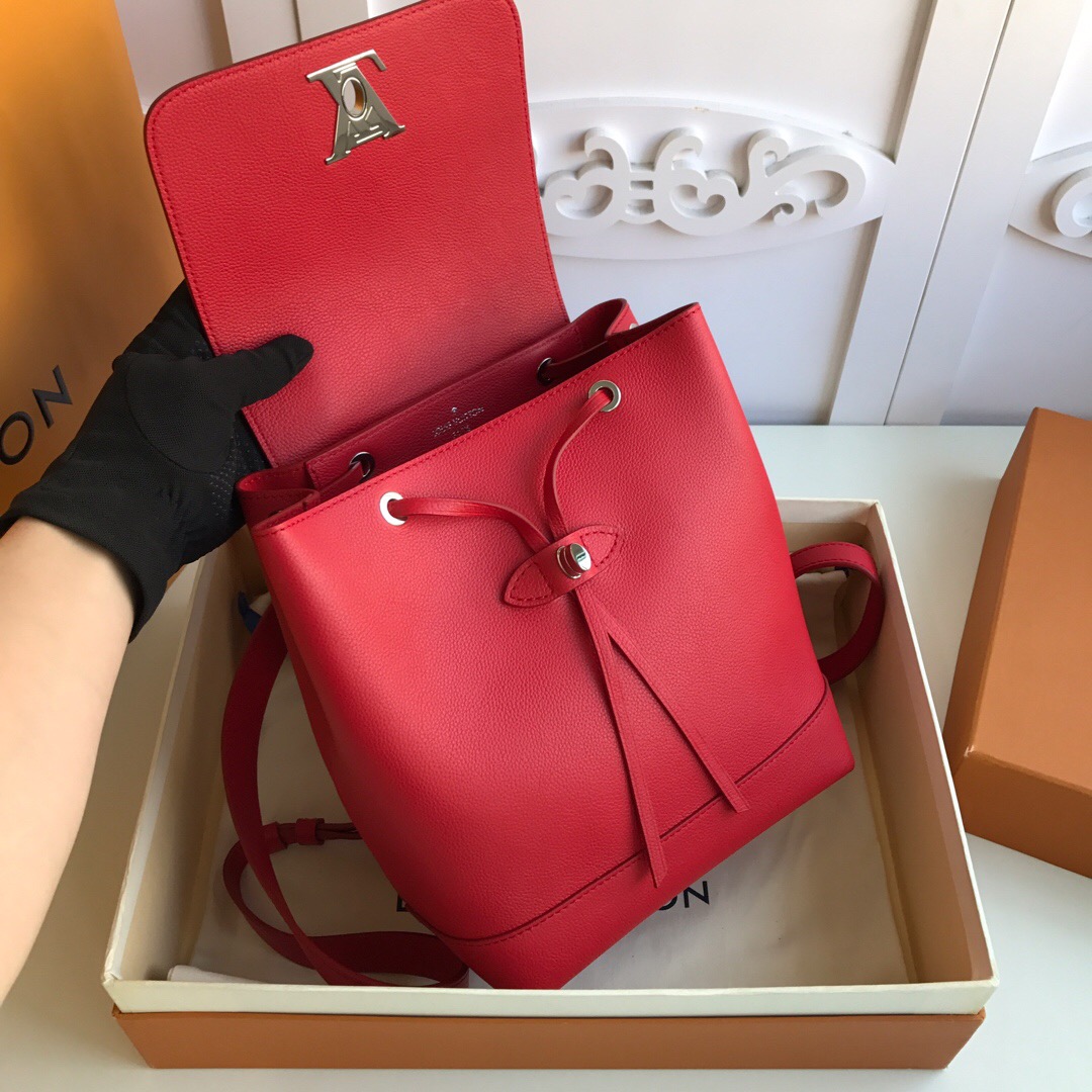 LV original M52734 LOCKME backpack in bright red