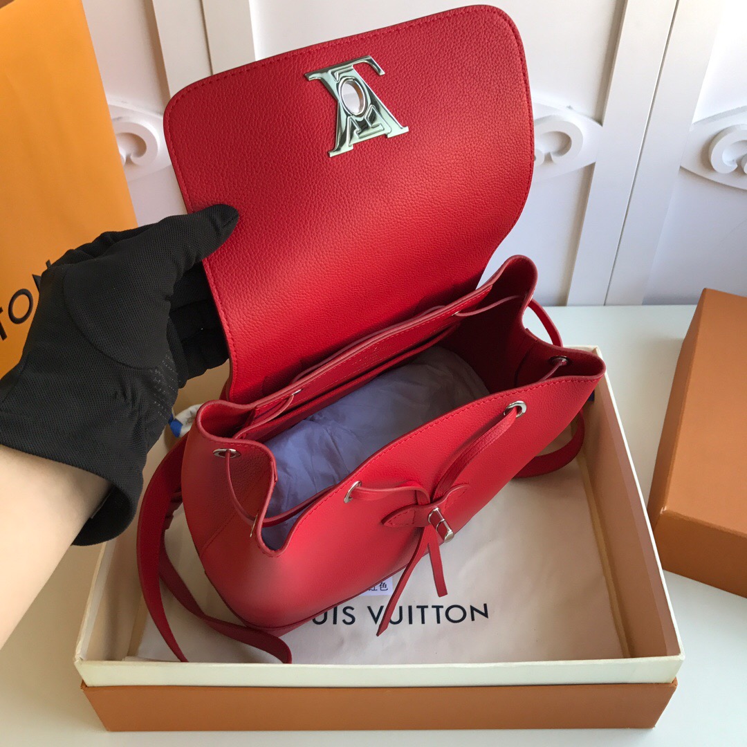 LV original M52734 LOCKME backpack in bright red