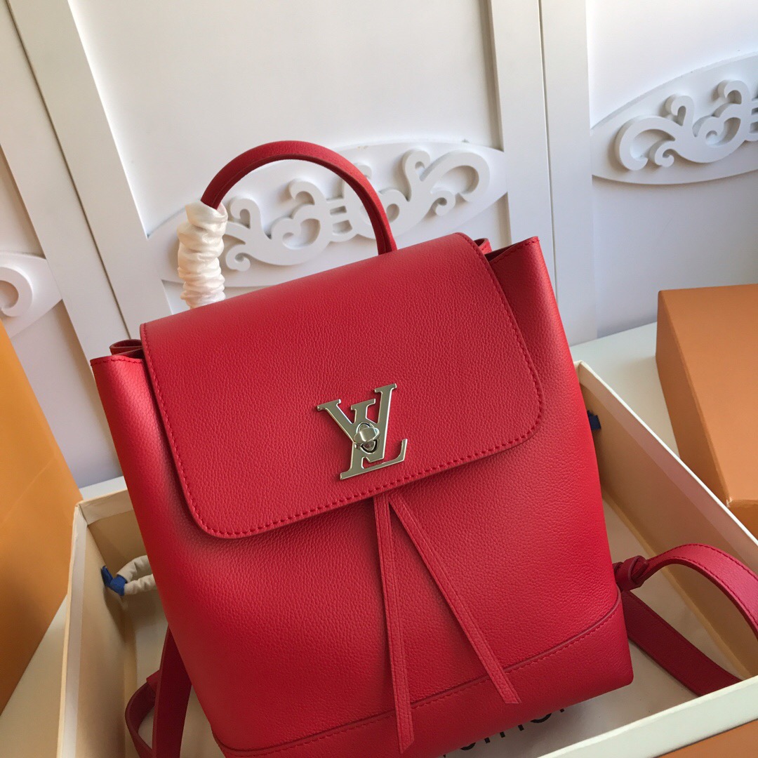 LV original M52734 LOCKME backpack in bright red