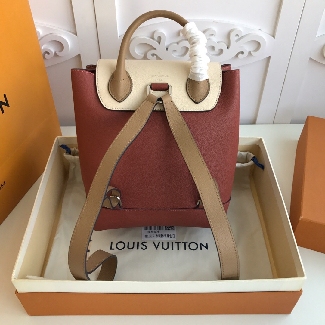 LV original M52734 LOCKME backpack rose pink with white stitching