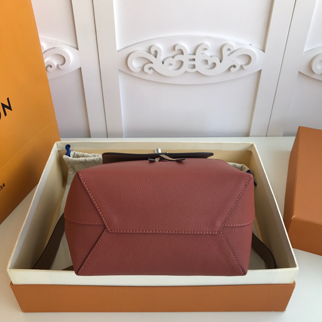 LV original M52734 LOCKME backpack rose pink with white stitching